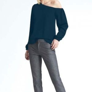 Banana Republic Navy Blue Asymmetrical Neck Balloon Sleeve Blouse NWT